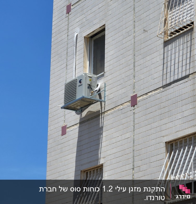 יחידת מזגן מותקנת על קיר חיצוני של בניין